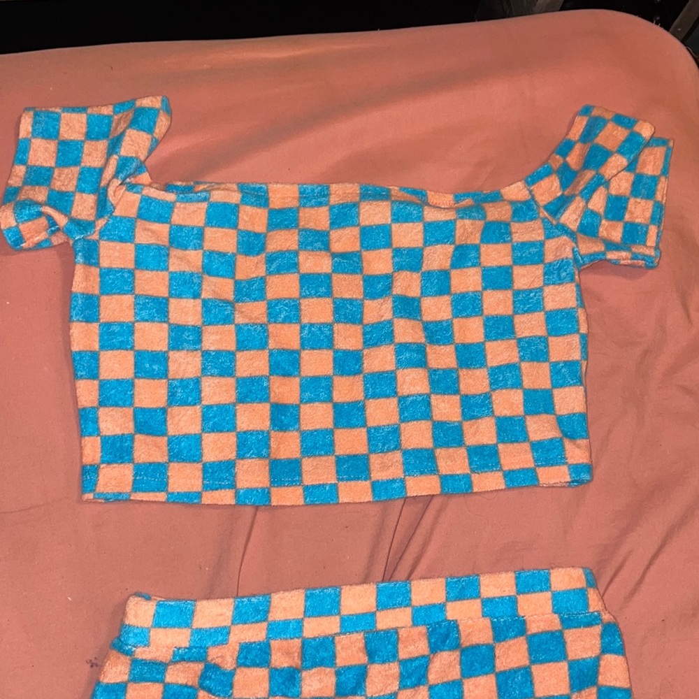XS pink & blue s o shirt and skirt
